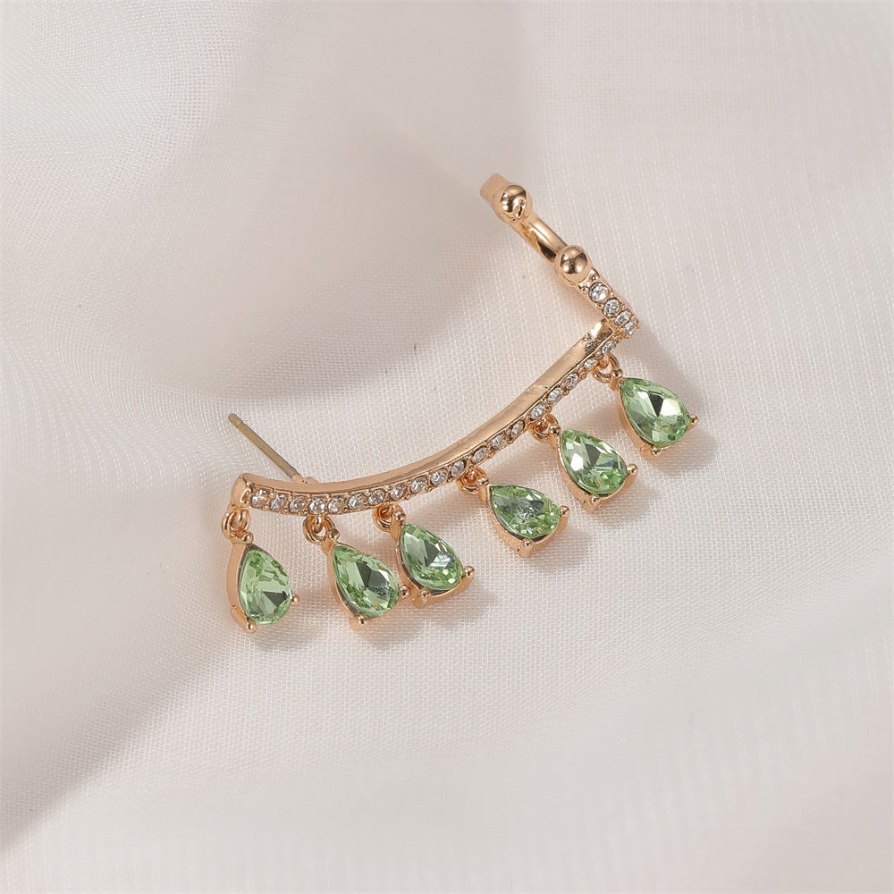 Earrings Temperament Water Drop Tassel Earrings Mori Crystal Zircon Ear Clip Ear Studs Integrated Earrings