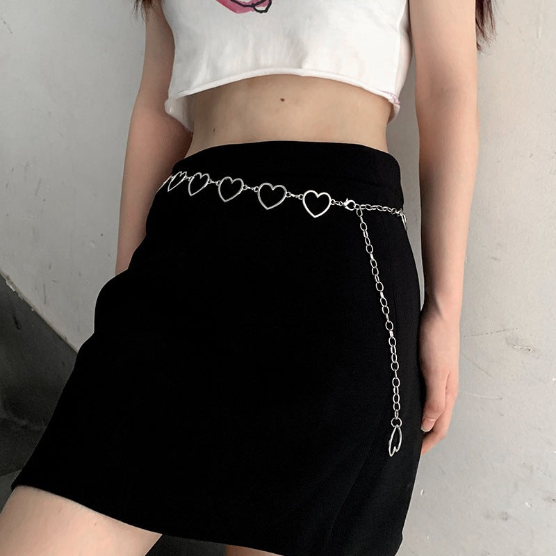 Jewelry simple hollow heart size peach heart waist decoration cold hip-hop pants chain waist chain