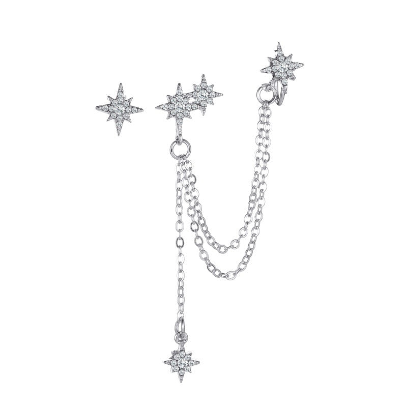 Personalized octagonal star earrings cool and handsome single tassel ear clip earrings integrated earrings
