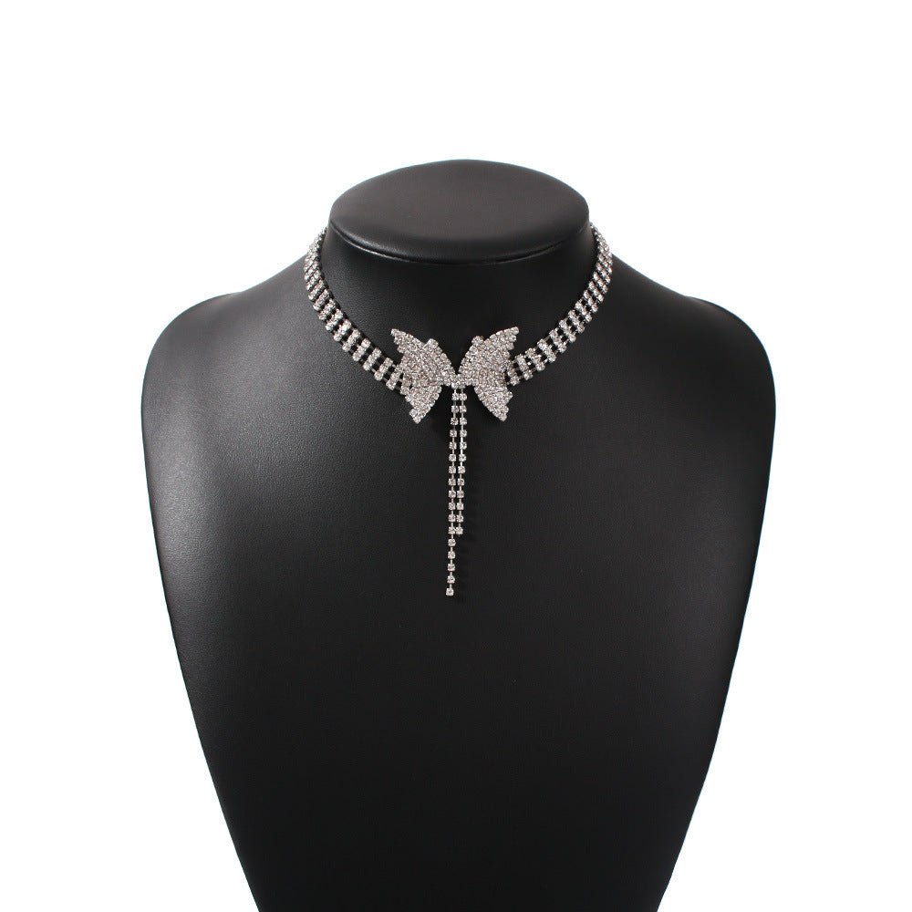 N7612 super fairy temperament full diamond bow short necklace fashion trend choker necklace female jewelry