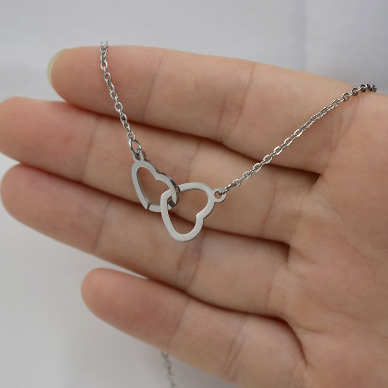 Titanium Steel Double Heart Pendant Necklace Heart to Heart Clavicle Chain Women