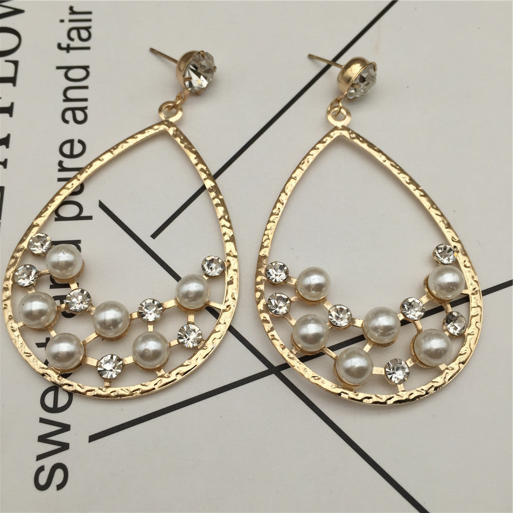 Geometric diamond-studded pearl stud earrings triangular earrings popular earrings stall