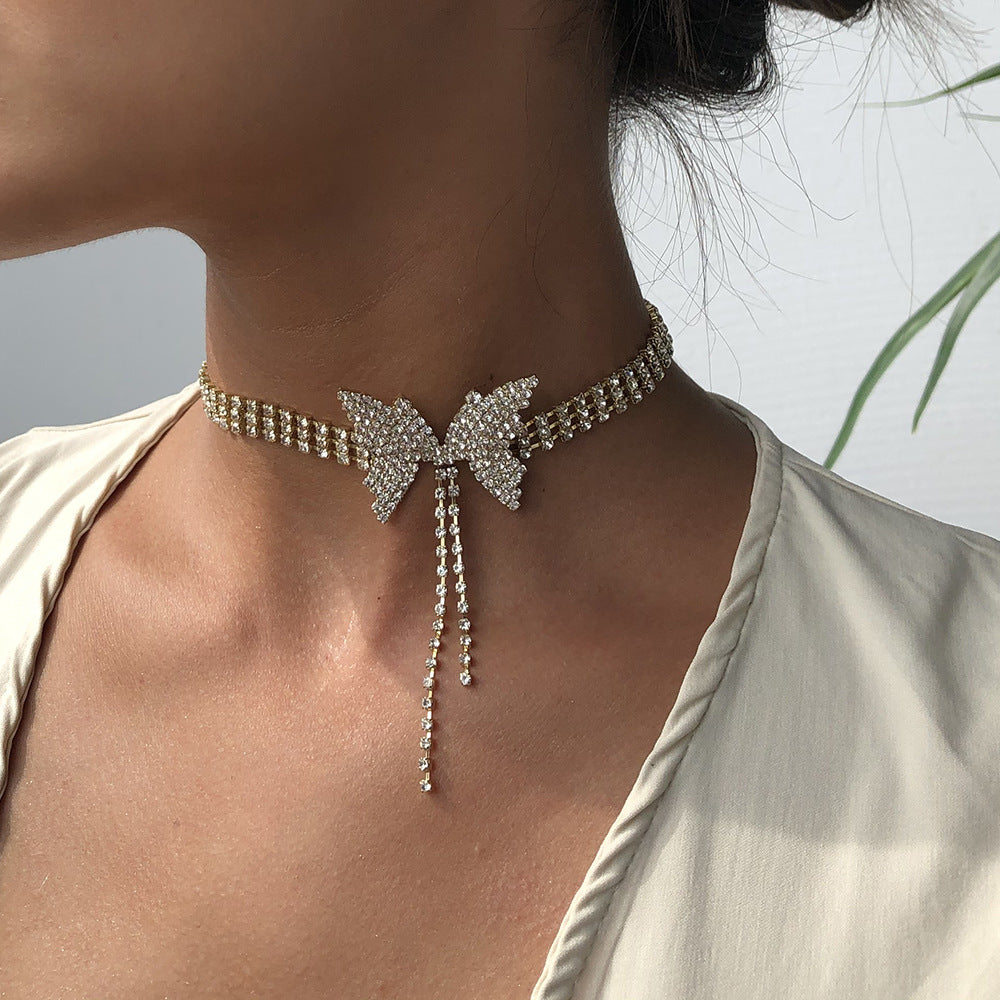 Jewelry Full Diamond Geometric Exaggerated Night Sexy Necklace Rhinestone Tassel Personality Internet Celebrity Necklace