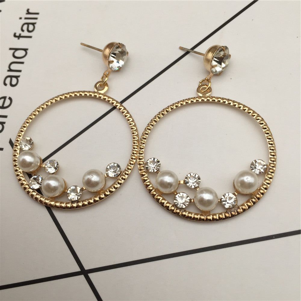 Geometric diamond-studded pearl stud earrings triangular earrings popular earrings stall