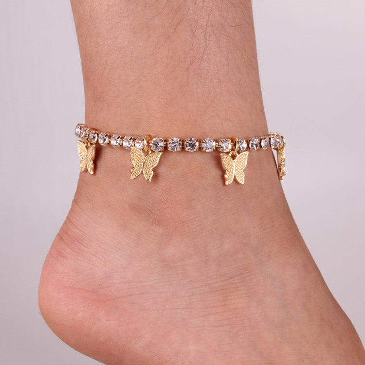 Creative Rhinestone Butterfly Pendant Anklet Necklace Popular Butterfly Element Large Zircon Shiny Foot Decoration