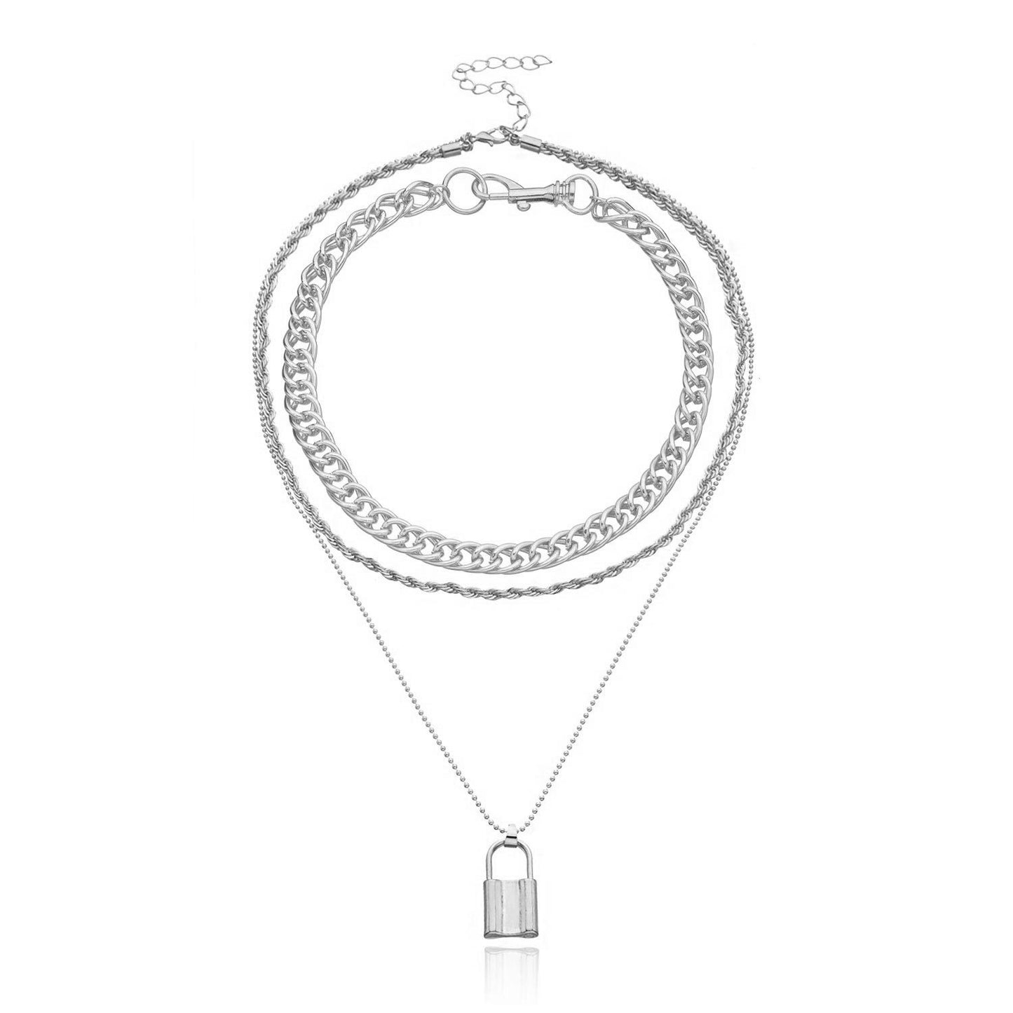 Jewelry Aluminum Alloy Thick Chain Key Hemp Rope Lock Necklace Ladies Versatile Multilayer Geometric Necklace
