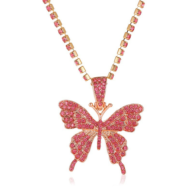 Butterfly Necklace Temperament Full Diamond Single Claw Chain Jewelry Simple Versatile Rhinestone Clavicle Chain