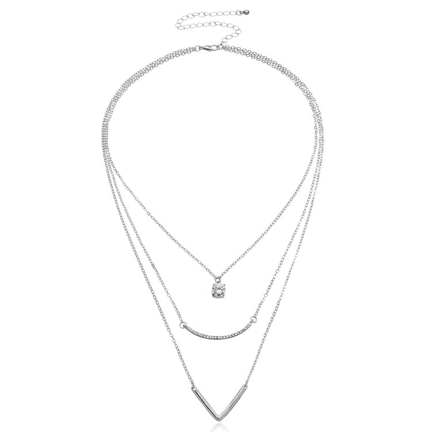 Women's Zircon Necklace Cheap Simple Necklace Exquisite V-shaped Alloy Pendant Clavicle Chain