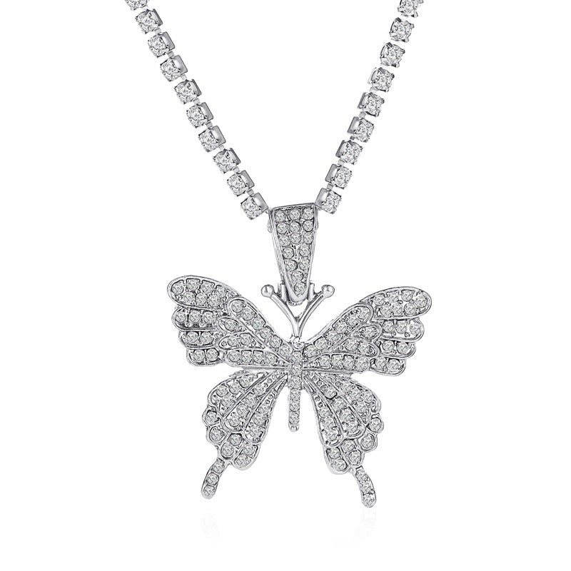 Butterfly Necklace Temperament Full Diamond Single Claw Chain Jewelry Simple Versatile Rhinestone Clavicle Chain