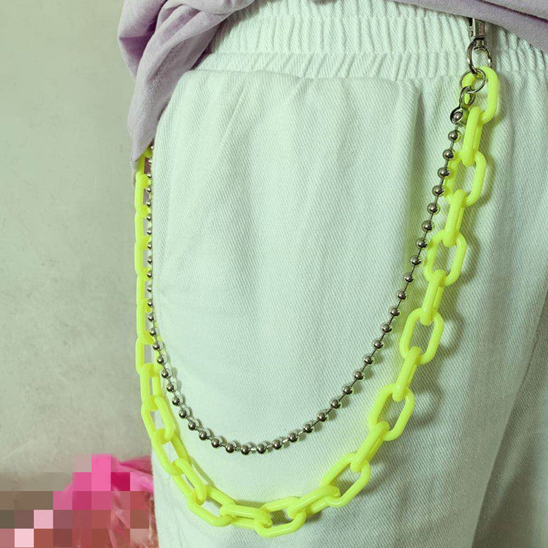 Ins street net red waist chain candy color resin pants chain ornaments retro trend pendant double chain female