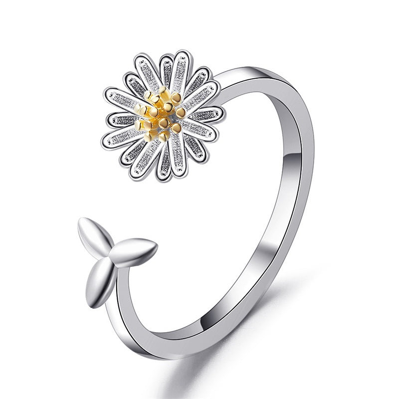 2 simple daisy flower ring female literary small fresh sun flower ring opening adjustable ring