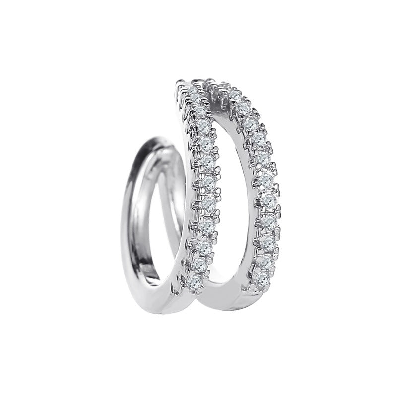 Double-layer full diamond ear clip personality temperament C-shaped ear bone clip fashion earrings simple no-hole earrings