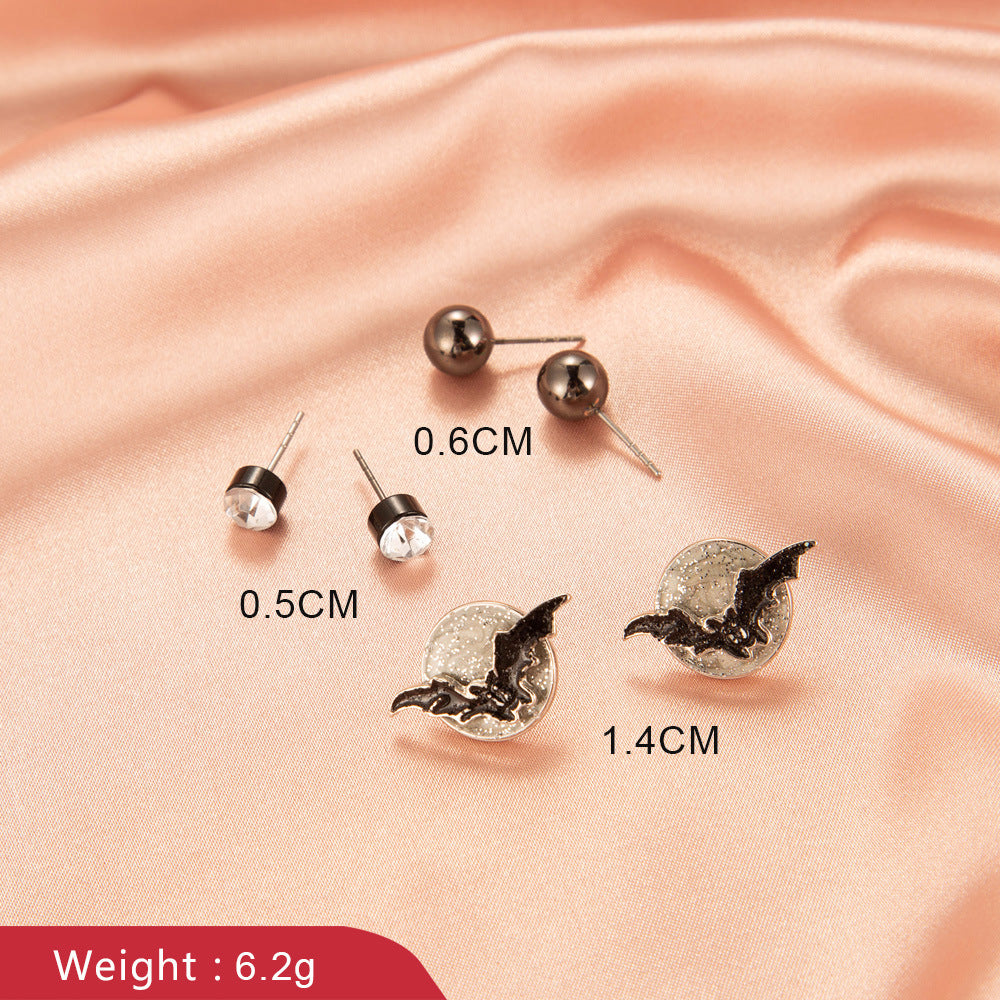 Personality Earrings Halloween Earrings Personality Bat Skull Stud Earrings Fun Funny Set Earrings