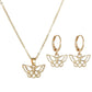 Gold Butterfly Round Buckle Earrings Necklace Accessories Simple Fashion Two-Piece Set Ornaments