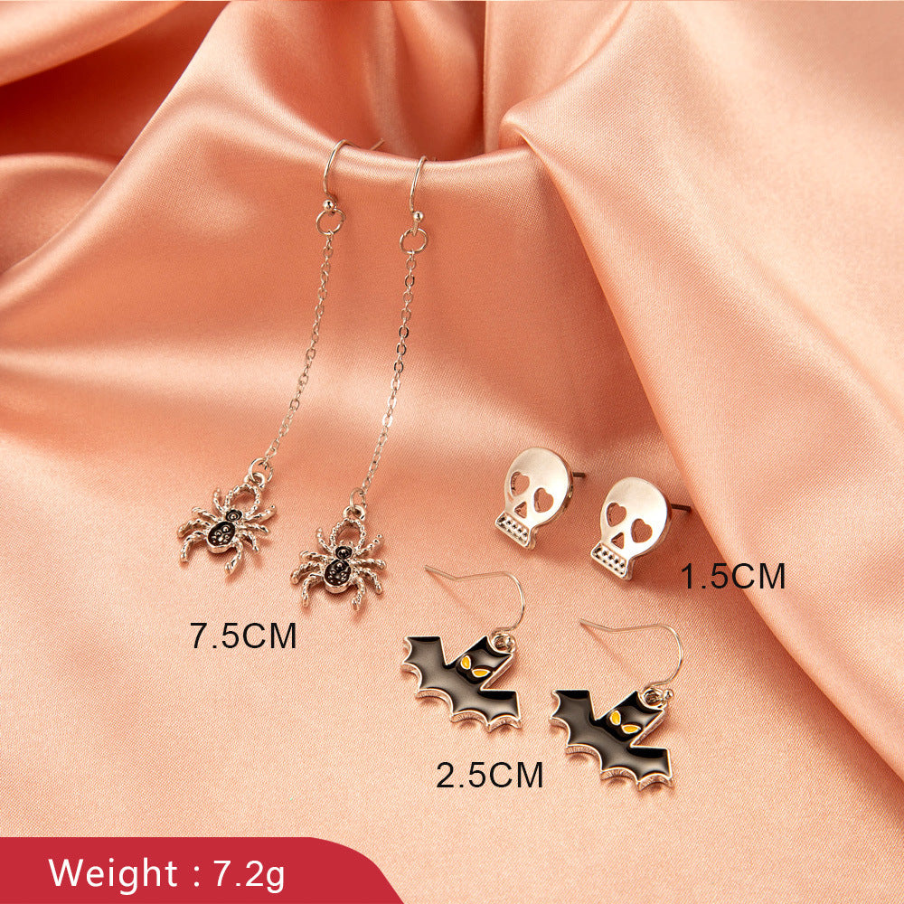 Personality Earrings Halloween Earrings Personality Bat Skull Stud Earrings Fun Funny Set Earrings