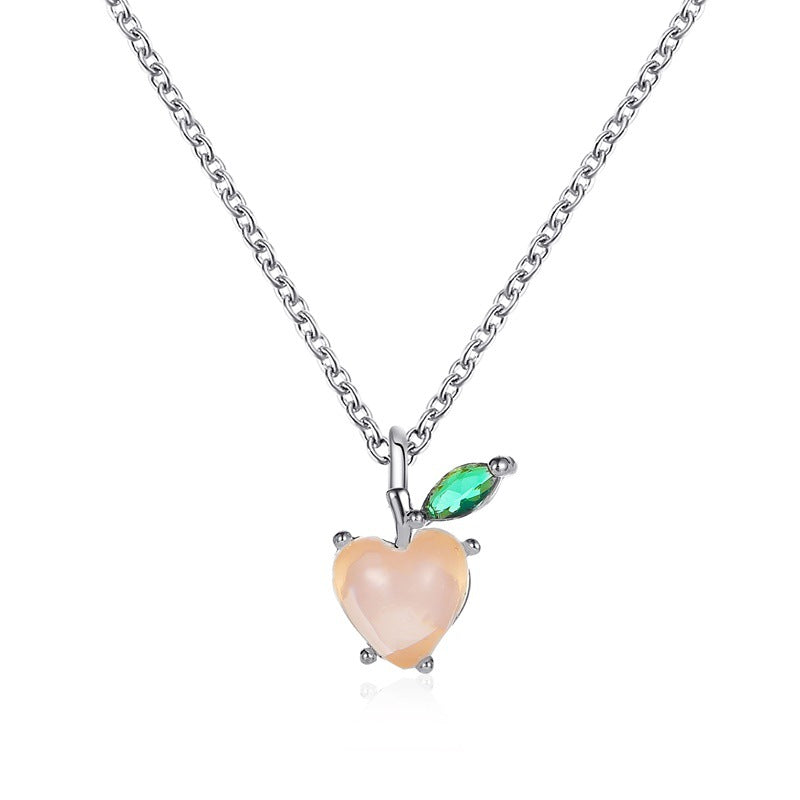 Small Fresh and Cute Peach Fruit Necklace Simple and Sweet Peach Pendant Clavicle Chain Vitality Girls Accessories