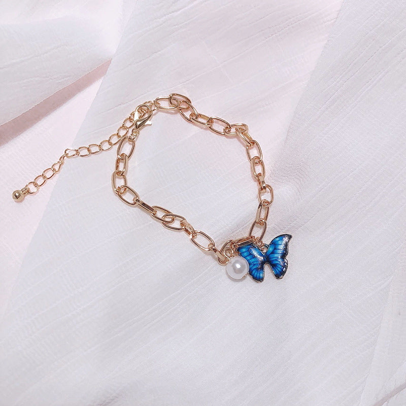 Jewelry ins dream color butterfly bracelet summer style creative temperament pearl thick chain bracelet