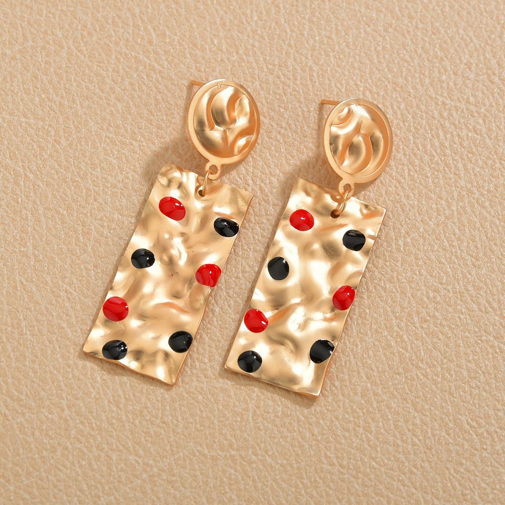 INS color drop oil geometric alloy earrings exaggerated simple retro matte French earrings daily women