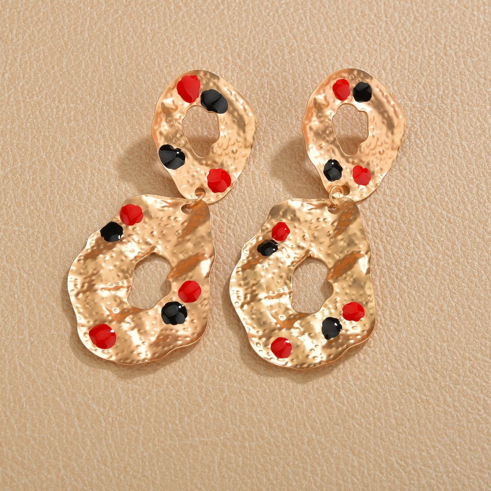INS color drop oil geometric alloy earrings exaggerated simple retro matte French earrings daily women