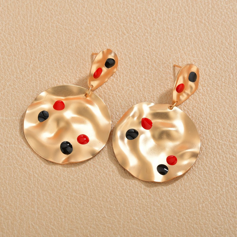 INS color drop oil geometric alloy earrings exaggerated simple retro matte French earrings daily women