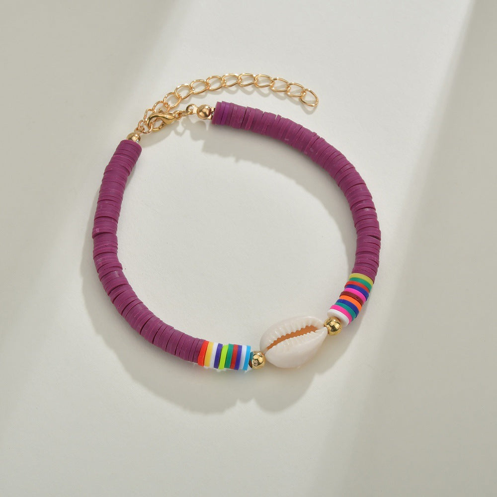 Accessories Beach Bohemia Color Soft Pottery Bracelet Female Bracelet Elastic Rope Shell Anklet