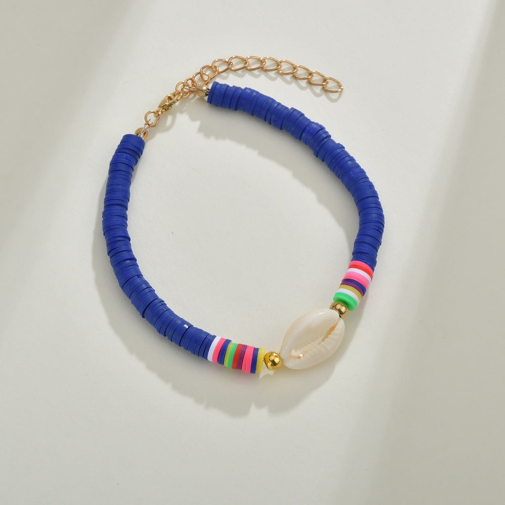 Accessories Beach Bohemia Color Soft Pottery Bracelet Female Bracelet Elastic Rope Shell Anklet