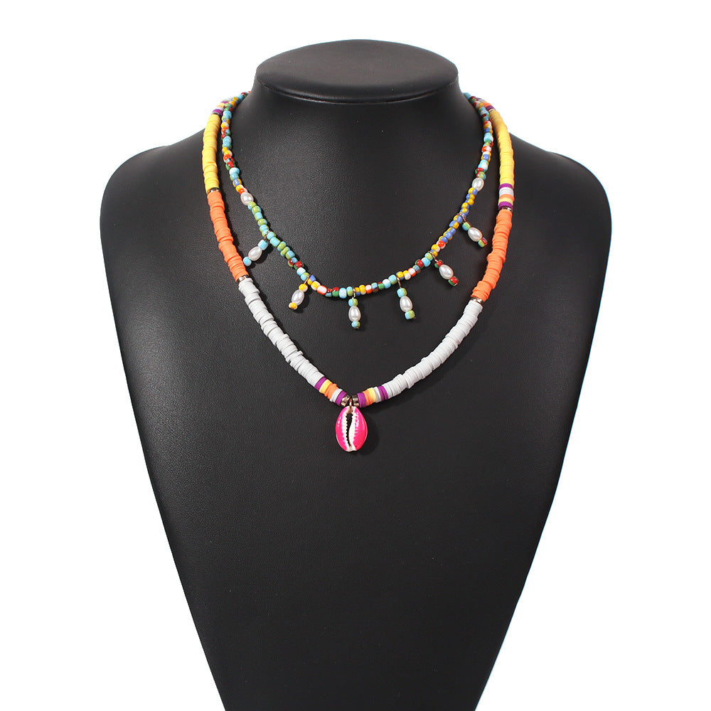N777 Bohemia Vacation Rice Bead Necklace Female Fashion Ethnic Imitation Pearl Clavicle Chain Alloy Pendant