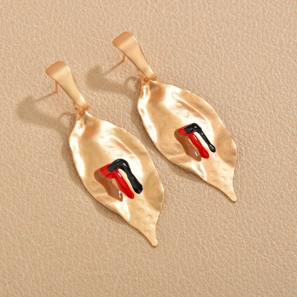 INS color drop oil geometric alloy earrings exaggerated simple retro matte French earrings daily women