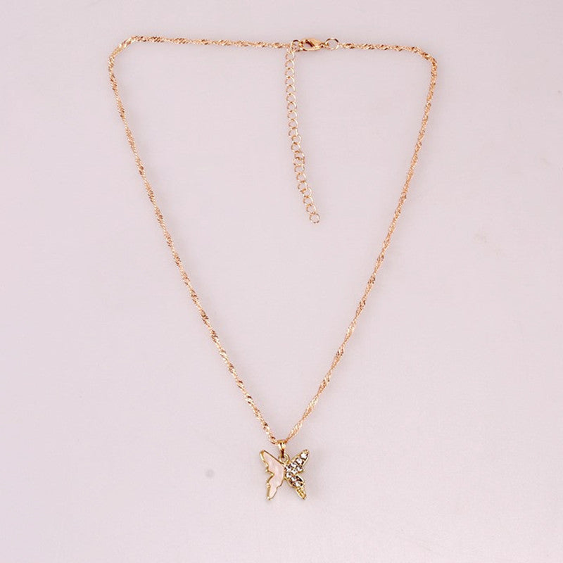 Dongdaemun Temperament Rhinestone Butterfly Necklace Metal Drip Oil Necklace Women's Versatile Necklace Clavicle Chain