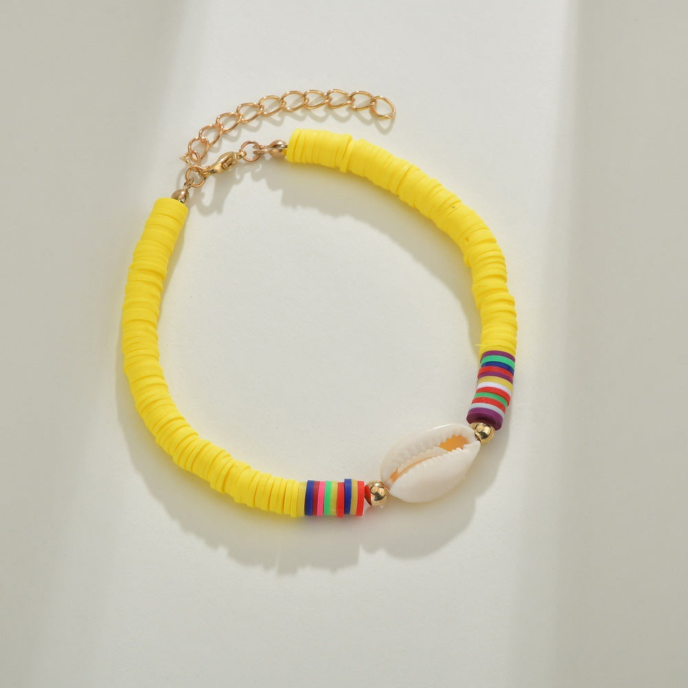 Accessories Beach Bohemia Color Soft Pottery Bracelet Female Bracelet Elastic Rope Shell Anklet