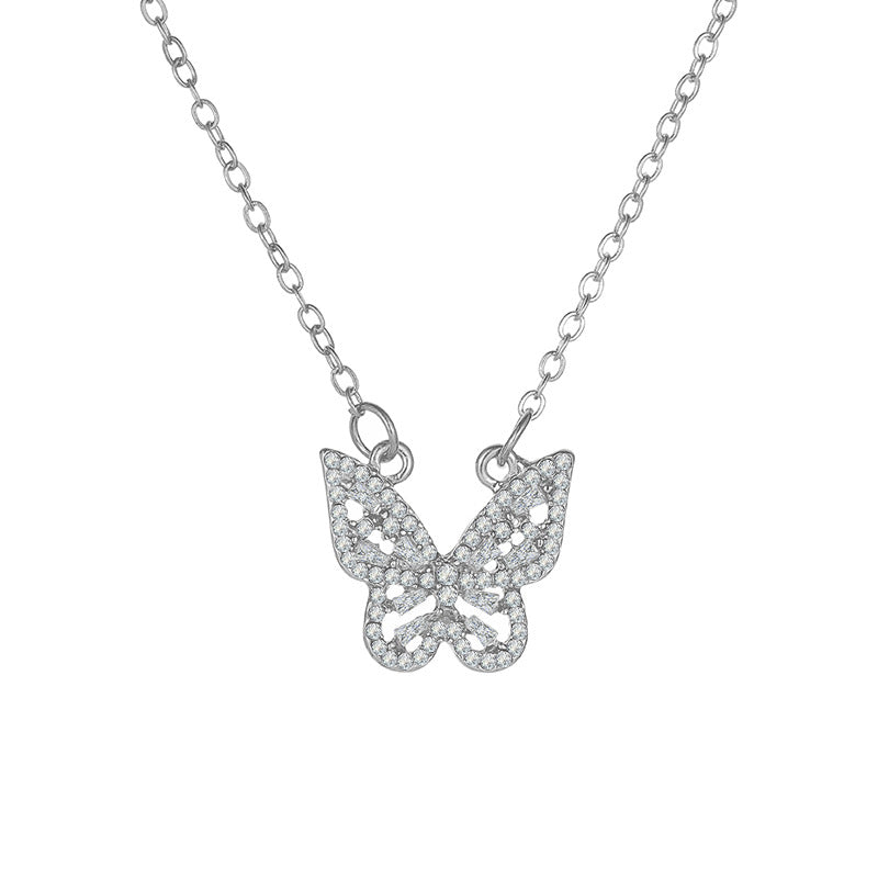 Hollow-out butterfly necklace female super fairy celebrity micro-inlaid zircon necklace ins tide net red butterfly clavicle chain