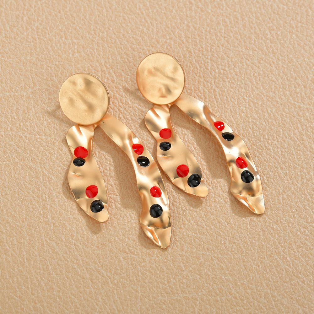 INS color drop oil geometric alloy earrings exaggerated simple retro matte French earrings daily women