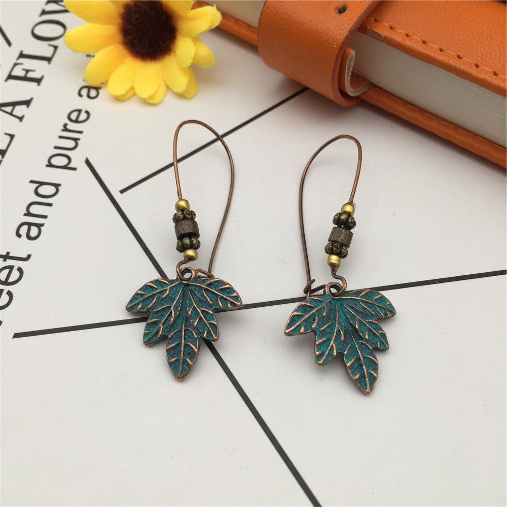 Vintage Ethnic Earrings Alloy Leaf Palm Owl Turquoise Earrings Jewelry Set