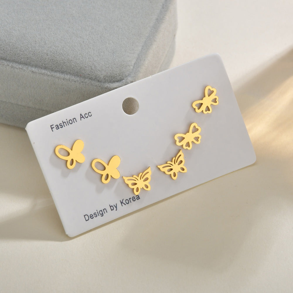 Cute glossy metal stud earring fashion butterfly heart moon earrings