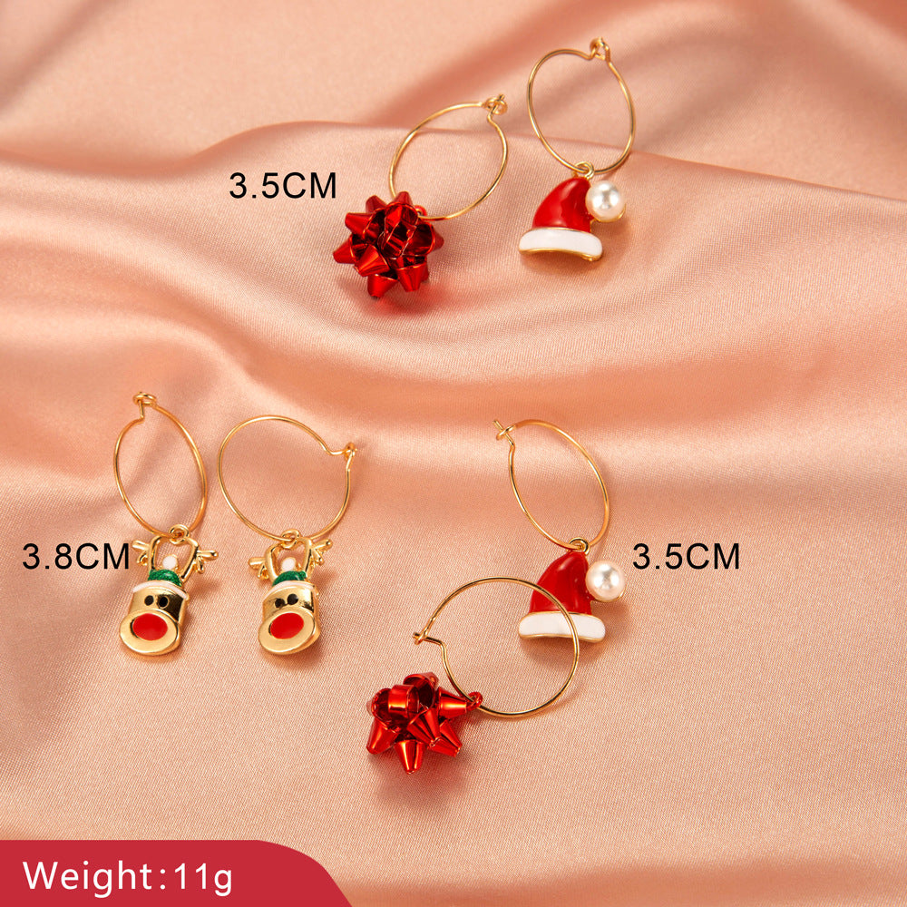 Christmas jewelry creative Christmas tree earrings simple snowman bell earrings female festive holiday accessories