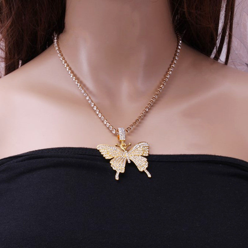 Jewelry Personality Geometric Fashion Butterfly Pendant Necklace Women's Popular Butterfly Diamond Set Necklace