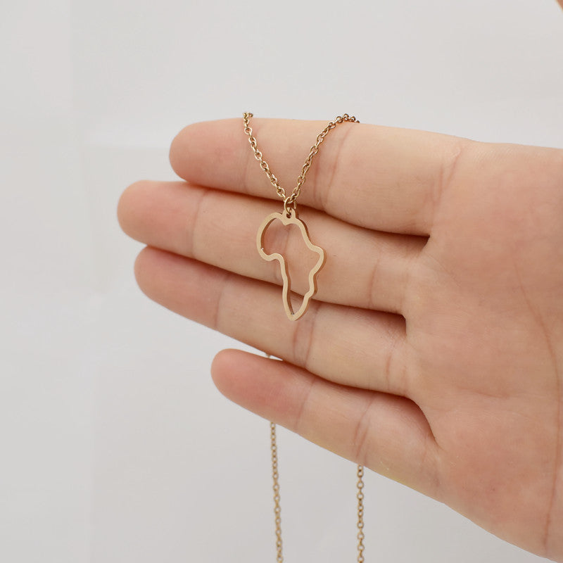 Simple personality stainless steel African map necklace pendant female popular all-match pendant ornaments