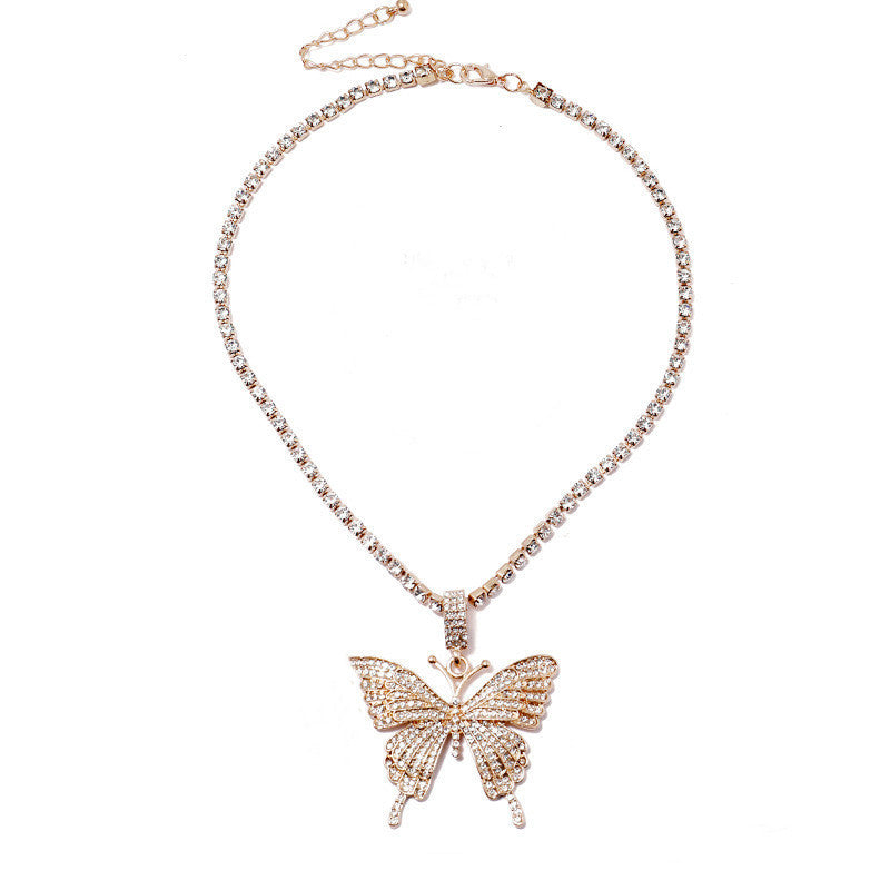 Jewelry Personality Geometric Micro-inlaid Temperament Necklace Women's Creative Mix and Match Butterfly Diamond Set Necklace