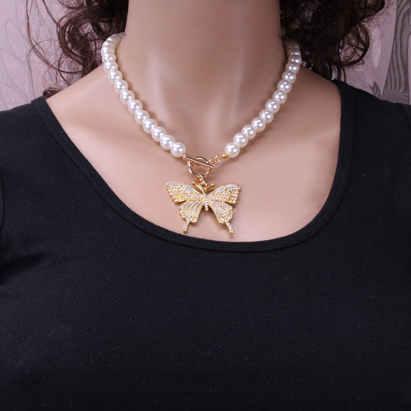 Jewelry Fashion Street Shooting Flash Diamond Clavicle Chain Necklace Personality Exaggerated Diamond Big Butterfly Necklace
