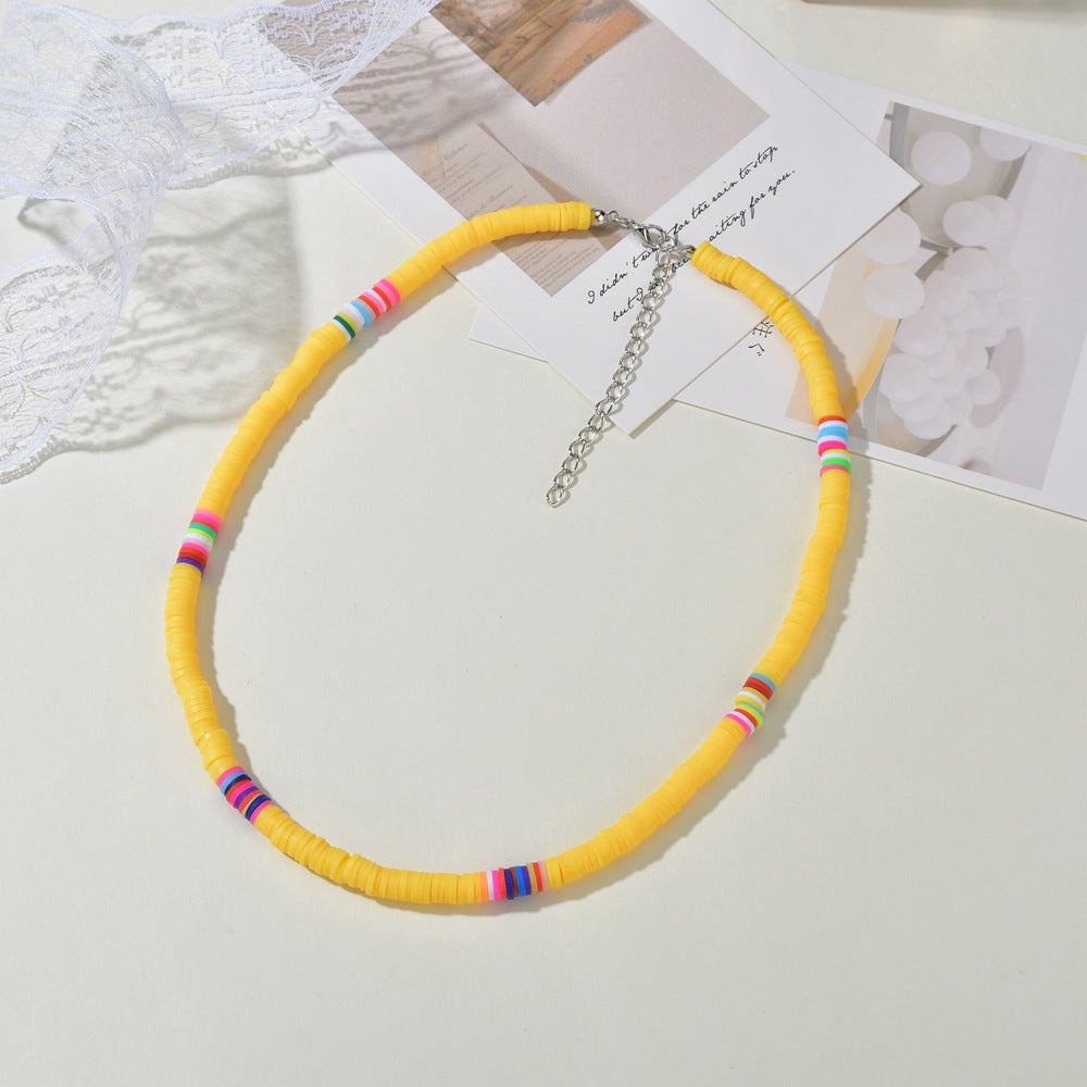 Hot Bohemia Short Necklace Round 6mm Mixed Color Soft Ceramic Necklace Clavicle Chain