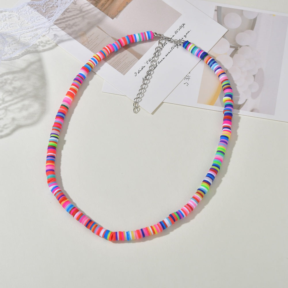 Hot Bohemia Short Necklace Round 6mm Mixed Color Soft Ceramic Necklace Clavicle Chain