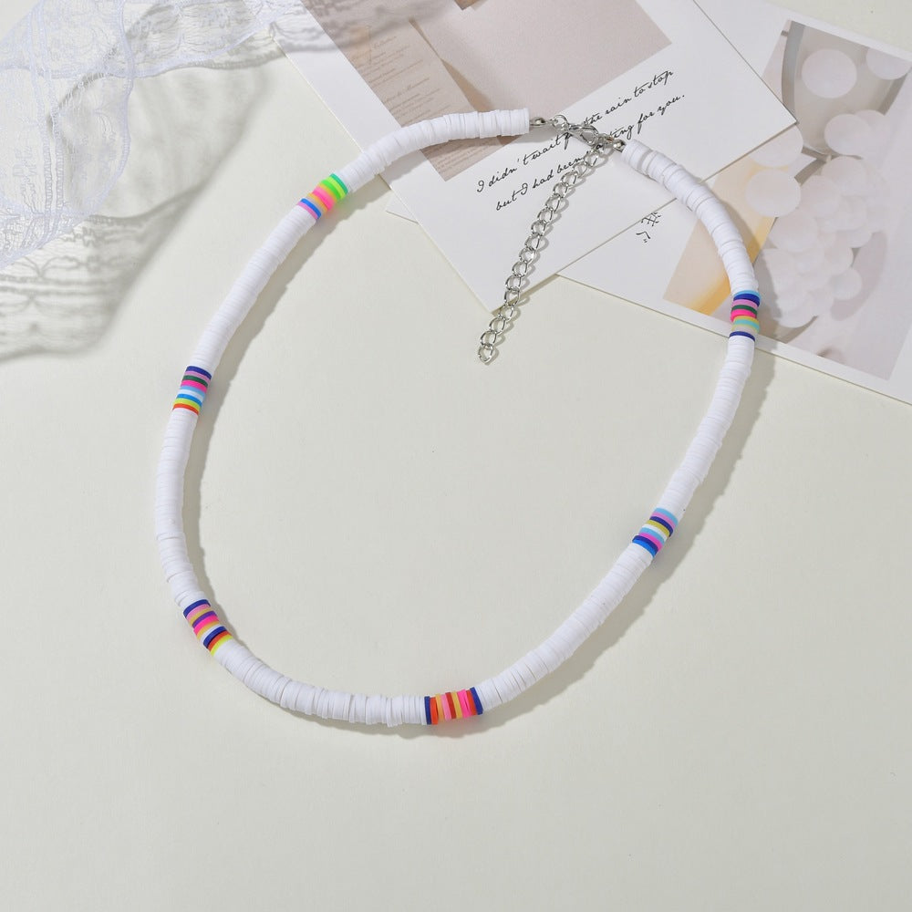 Hot Bohemia Short Necklace Round 6mm Mixed Color Soft Ceramic Necklace Clavicle Chain