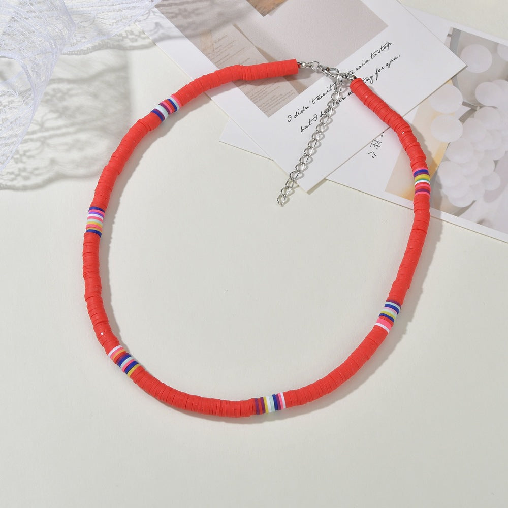 Hot Bohemia Short Necklace Round 6mm Mixed Color Soft Ceramic Necklace Clavicle Chain