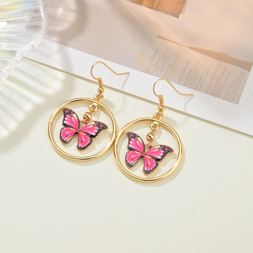 Personality Cute Gradient Painted Butterfly Earrings Fashion Ring Earrings Accessories