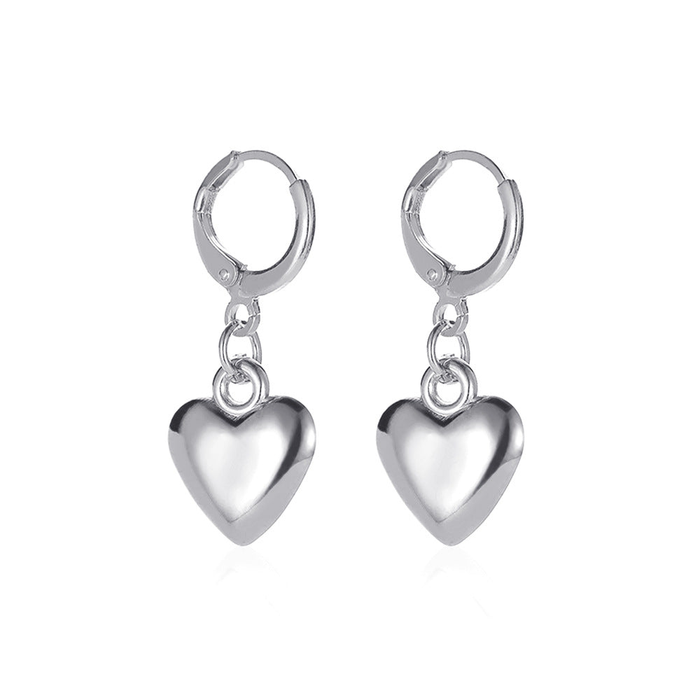 Earrings Simple Mirror Three-dimensional Heart Earrings Punk Metal Heart Shaped Earrings Trendy Earrings