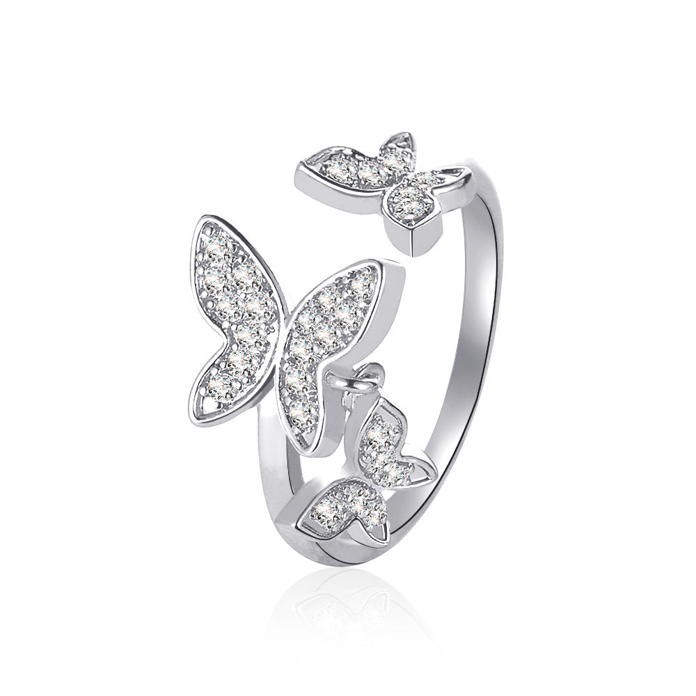 Beautiful Butterfly Ring Sweet Micro-inlaid Zircon Open Ring Exquisite Ladies Hand Jewelry Index Finger Ring