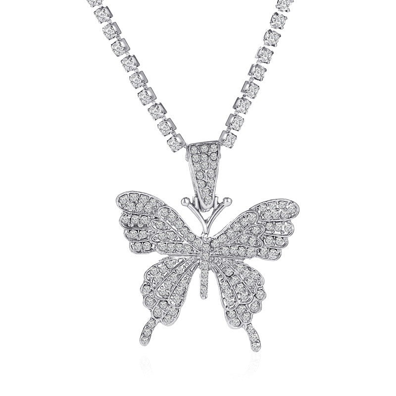 Butterfly Necklace Temperament Full Diamond Single Claw Chain Jewelry Simple Versatile Rhinestone Clavicle Chain