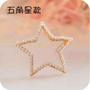 Full pearl bow hair clip five-pointed star crown love side clip hair jewelry frog clip