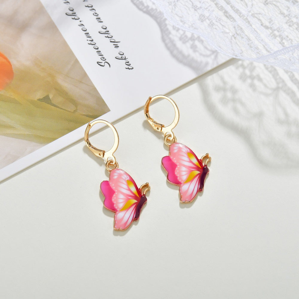 Jewelry fashion personality dripping oil painted butterfly earrings ins popular butterfly earrings