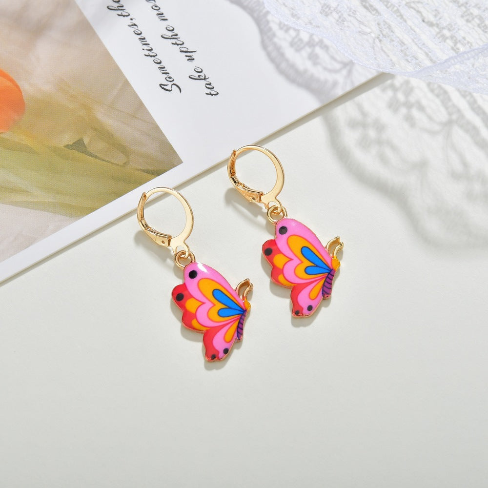 Jewelry fashion personality dripping oil painted butterfly earrings ins popular butterfly earrings